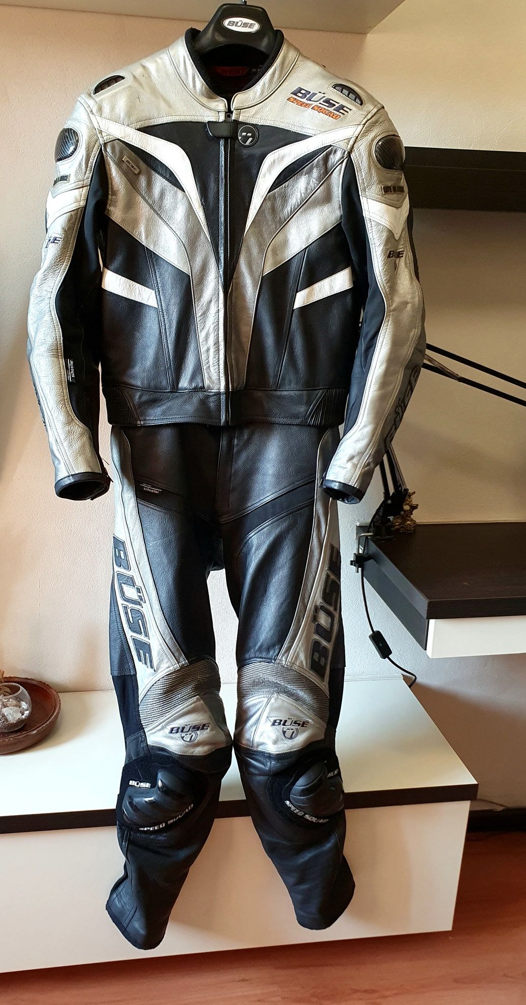 Costum moto piele 52 / combinezon moto, BUSE, negru
