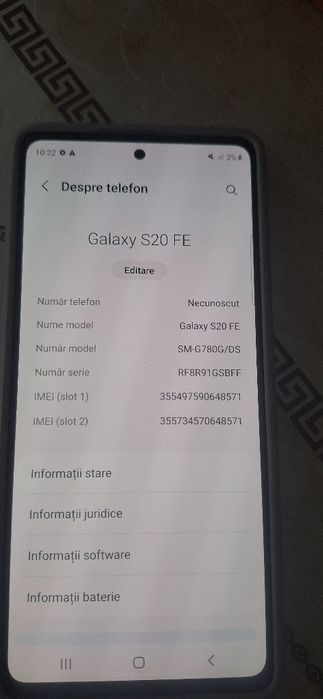 Samsung s20 folosit foarte puțin
