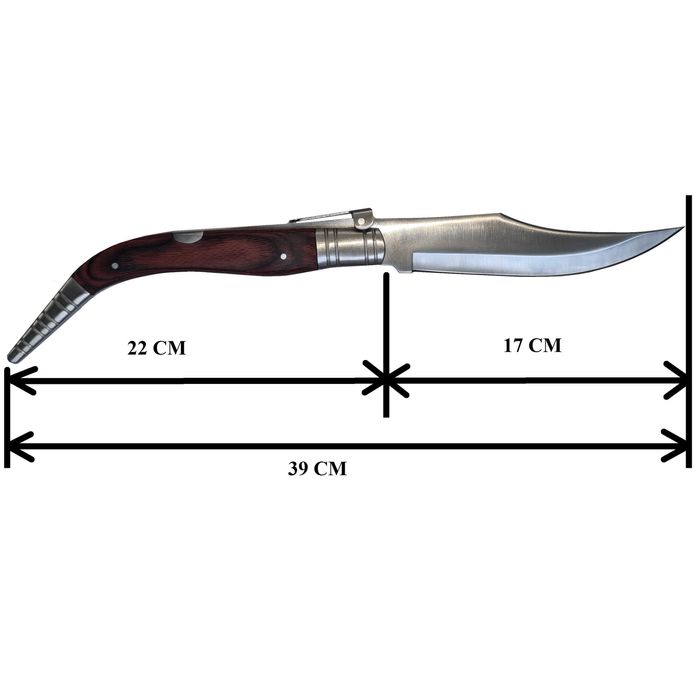 Cutit Briceag Mahon, 39 cm, maner cu insertii din lemn, vanatoare
