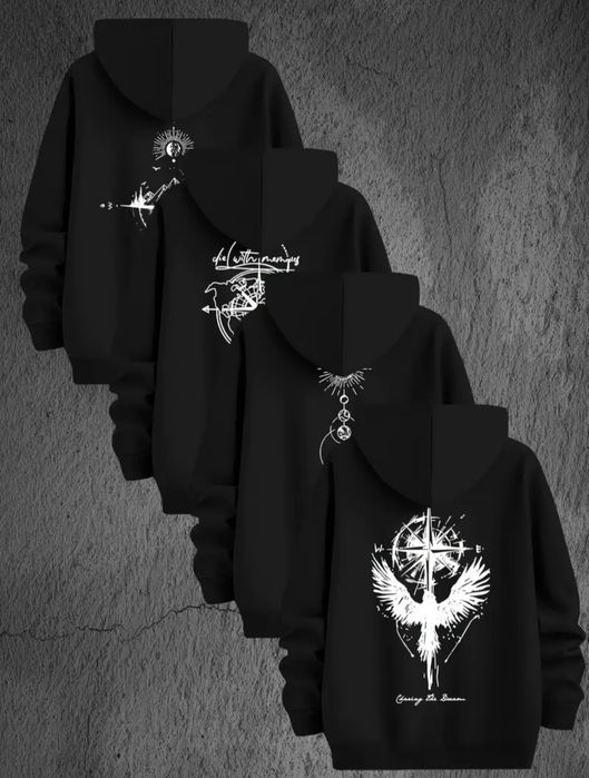 НАБОР ЧЁРНЫХ ХУДИ с символическим принтом | размер m
Н
Это не просто х