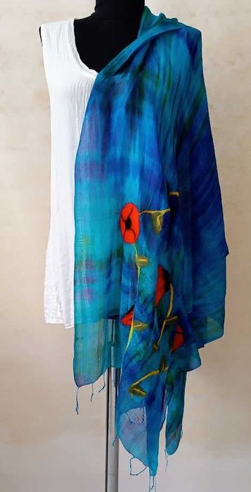 Филцов шал , ръчно изработен чрез мокро плъстене