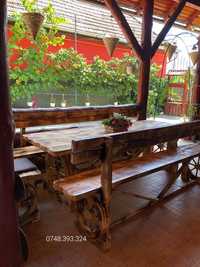 Set masa cu bănci  și scaune  lemn foișor  terasa
