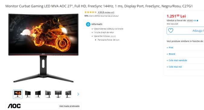 Monitor gaming 144 hz [schimb cu altul mai mic]