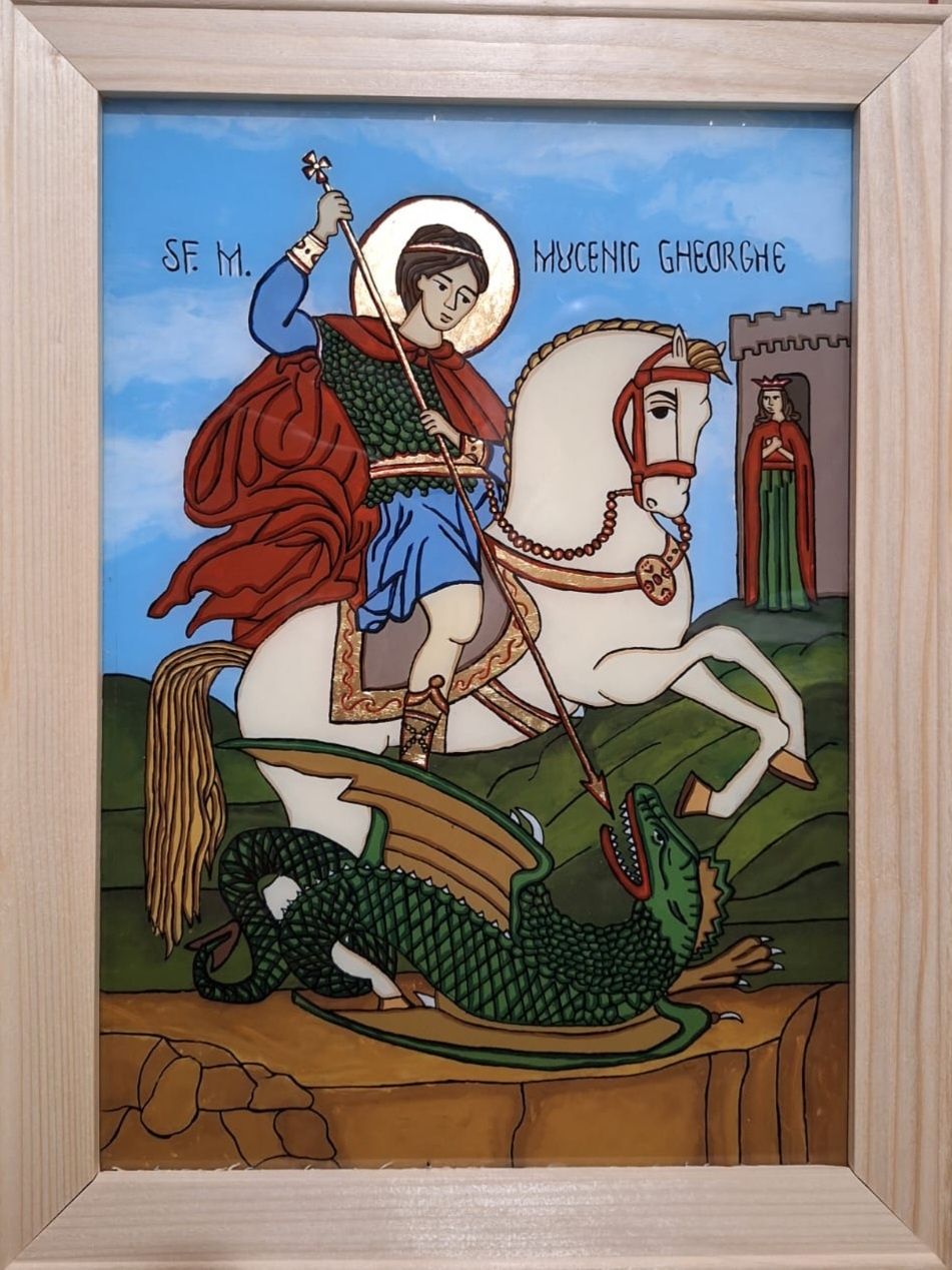 Icoană pictată pe sticlă- Sfântul M. Mucenic Gheorghe