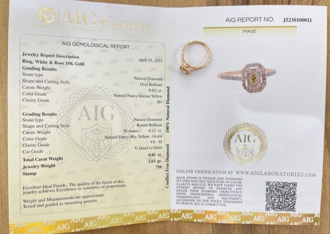Inel cu DIAMANT aur 18k- Certificare AIG