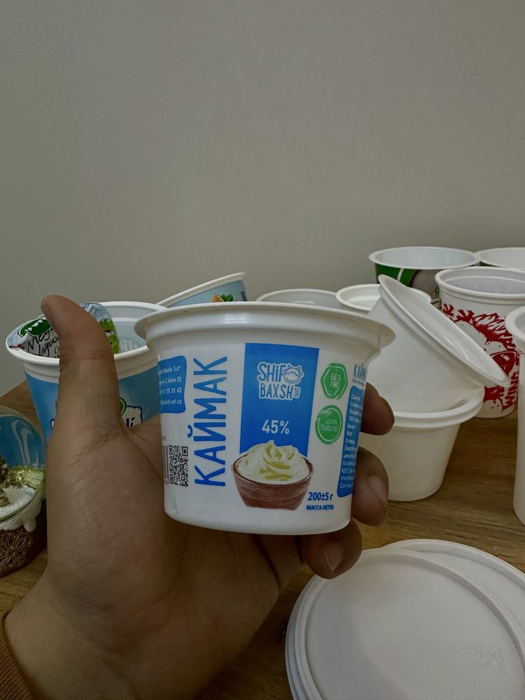 Стаканчик тара для кефира , qaymoq , kefir idish  простаквашино сливки
