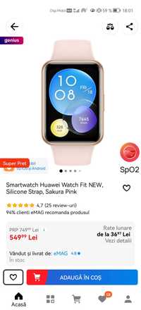 Ceas Smartwatch Huawei Watch FIT NEW Sigilat Garantie Transp0