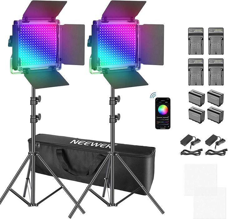 Kit 2 Panouri 530 LED lumina RGB baterii si accesorii incluse