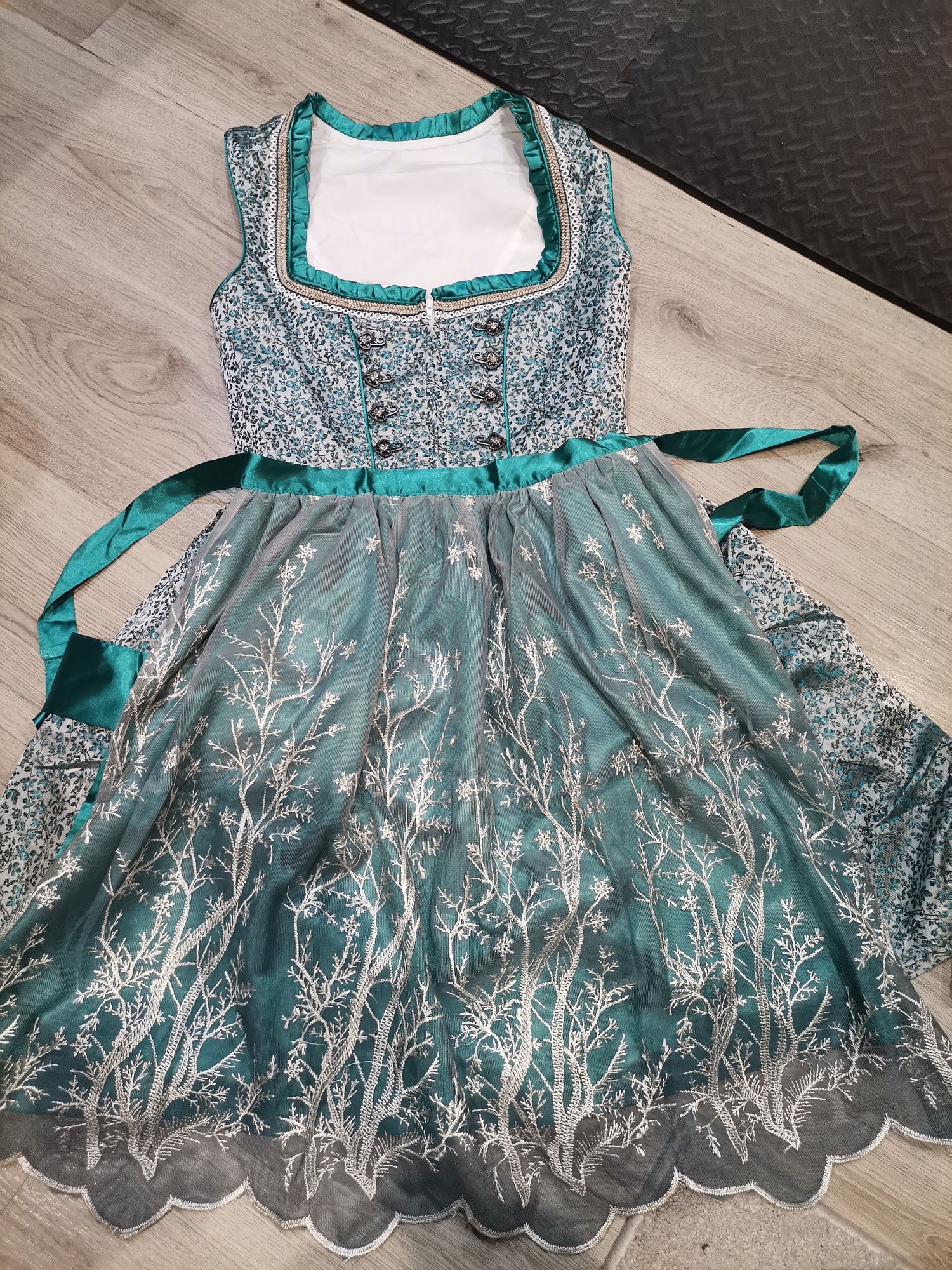 HAUSPROFI Дамска жакардова рокля от 2 части Dirndl, къса с престилка