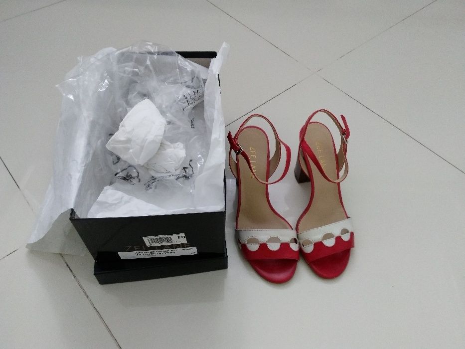 Sandale noi Zee Lane, piele naturală, combinație roșu cu alb