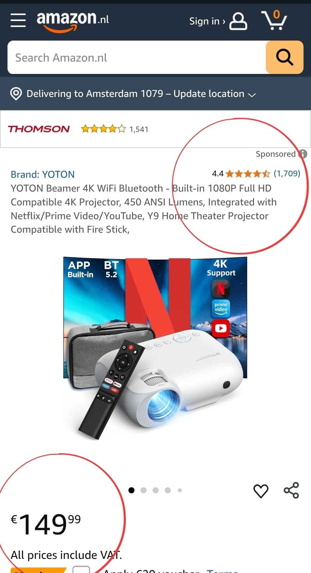 4K WiFi6 YOTON Y9 смарт видео проектор за домашно кино