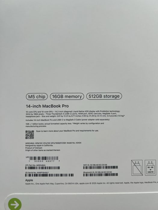 НОВ!!!ГАРАНЦИЯ!!! Apple Macbook Pro M5 Chip 2025 16 GB RAM 512 GB SSD