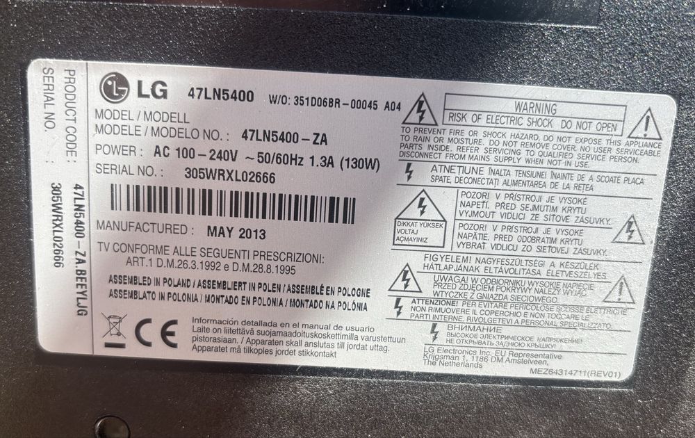 Телевизор LG модел 47LN5400