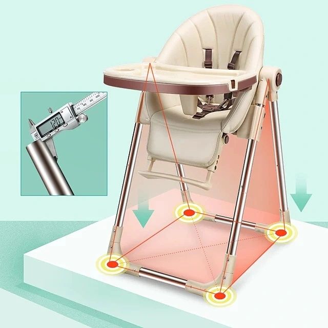 Scaun de masa pentru copii ergonomic, culoare bej, pliabil cu roti