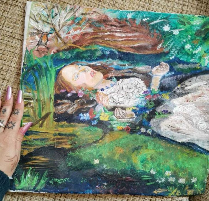Pictura originala ulei pe pânză, reproducere Ophelia Millais