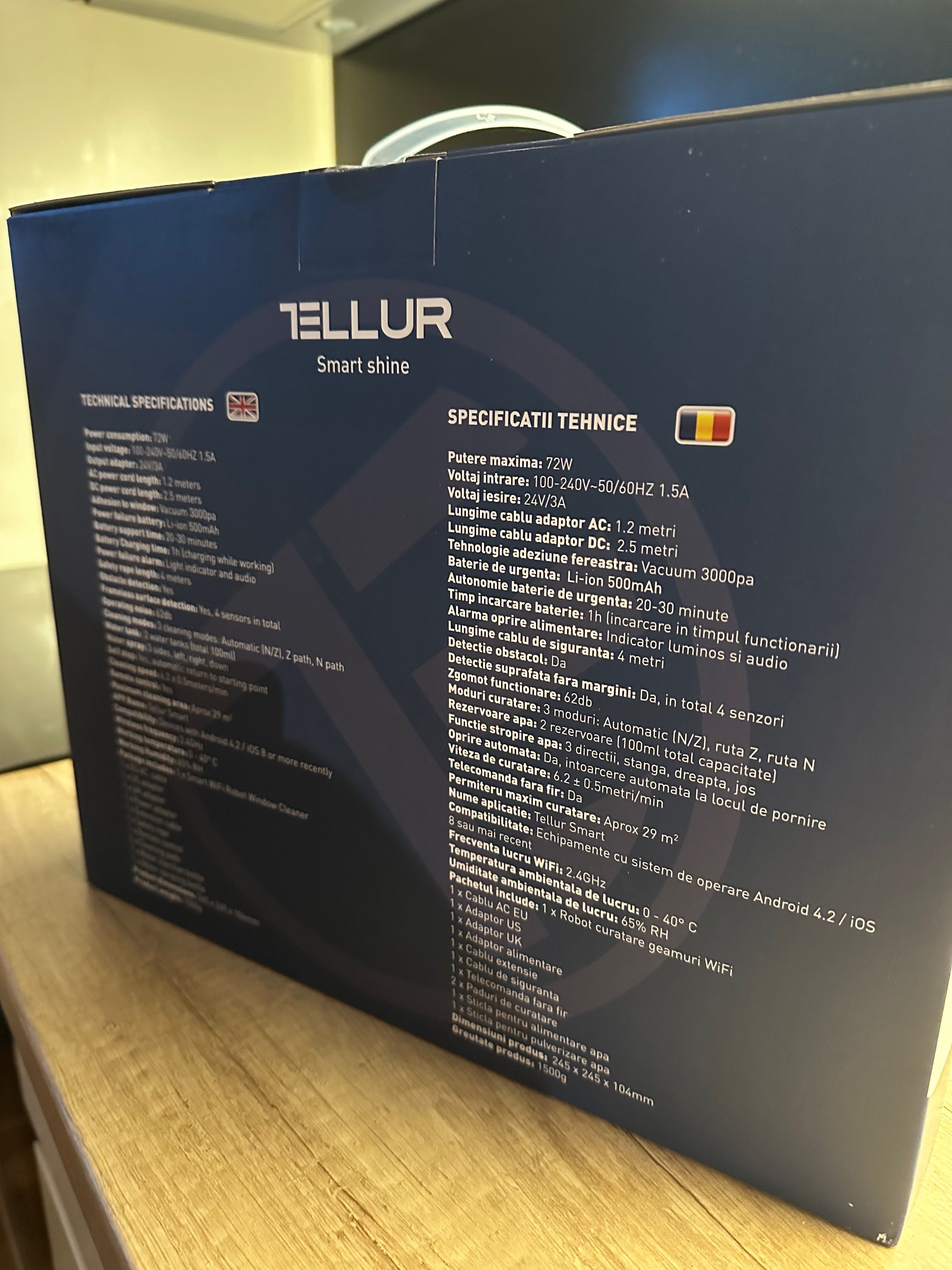 Robot curatare geamuri WiFi Tellur Smart, TLL331541, 72W,  WI-FI, Nou