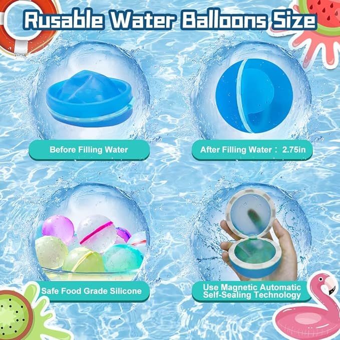 Set 6 mingi din silicon, tip balon cu apa, inchidere magnetica