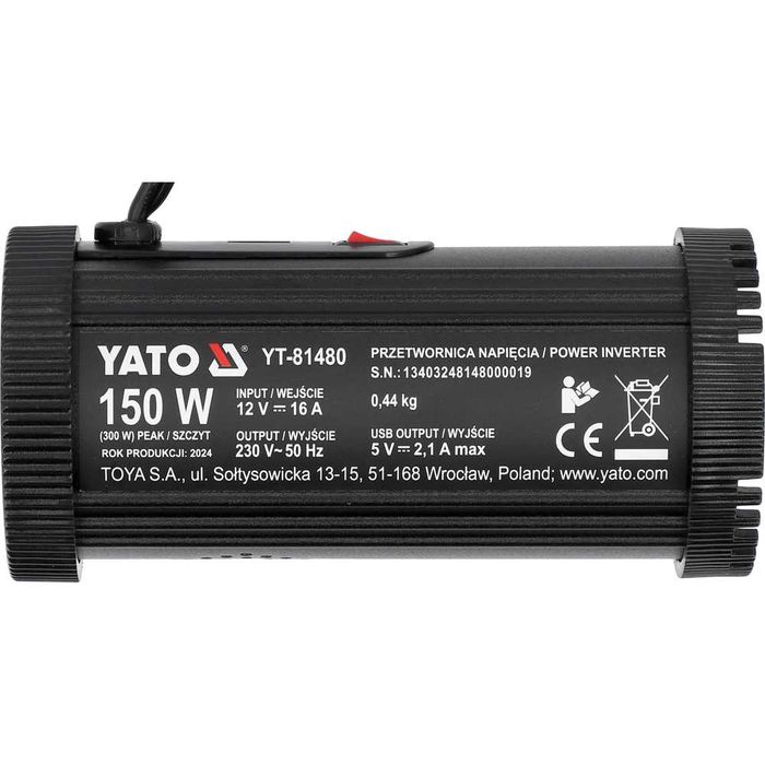 Инвертор на напрежение YATO, 12V - 230 V, 150 W