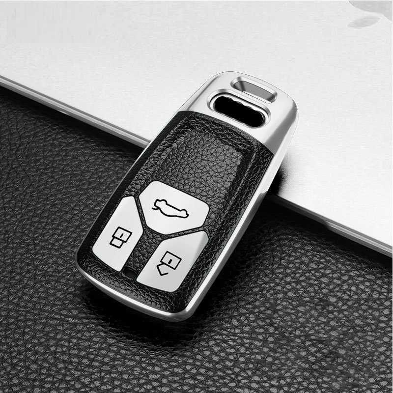 Husa Cheie Auto pentru Audi - Keyless Go, Tpu, Argintiu/negru