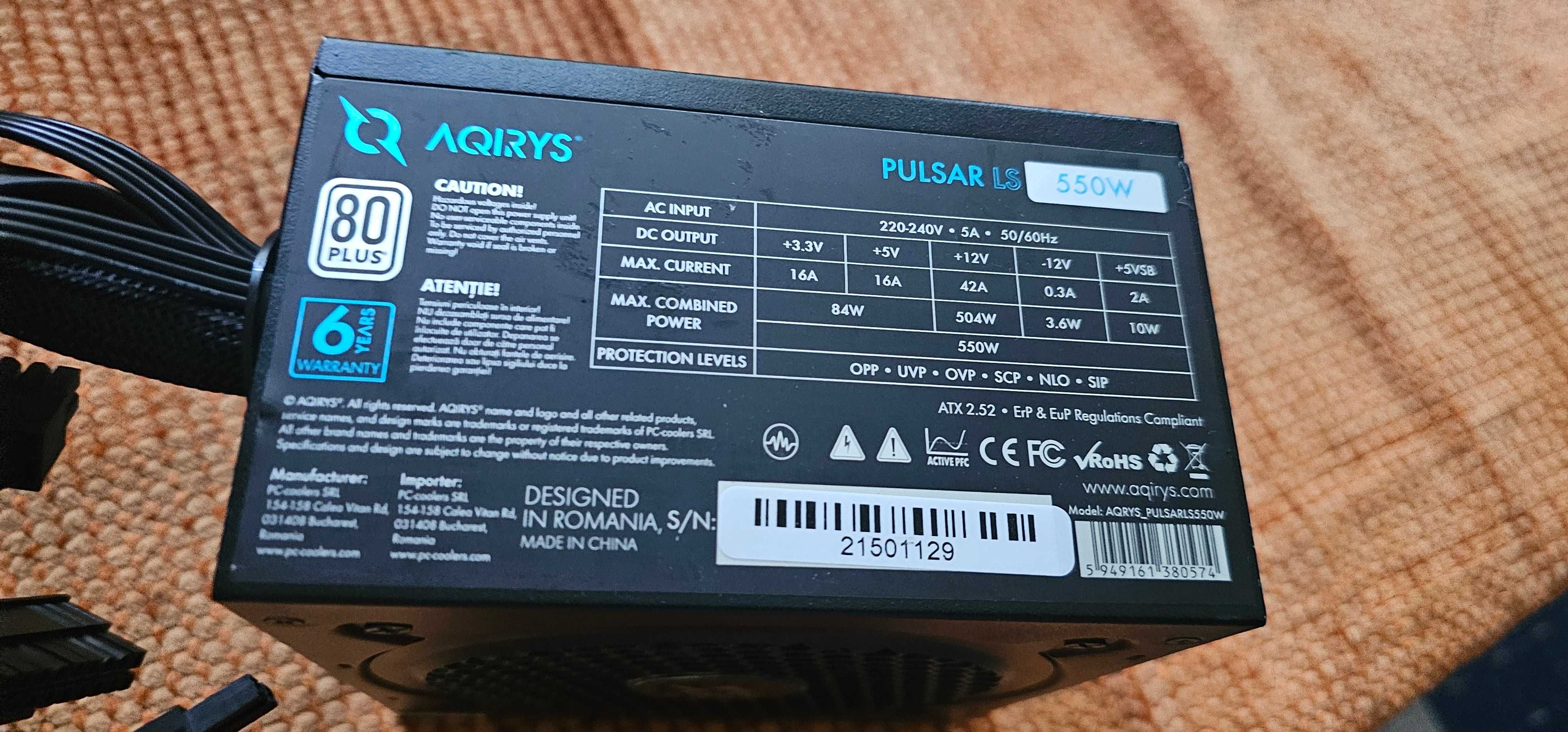 Sursa AQIRYS Pulsar LS, 80 PLUS, 550W