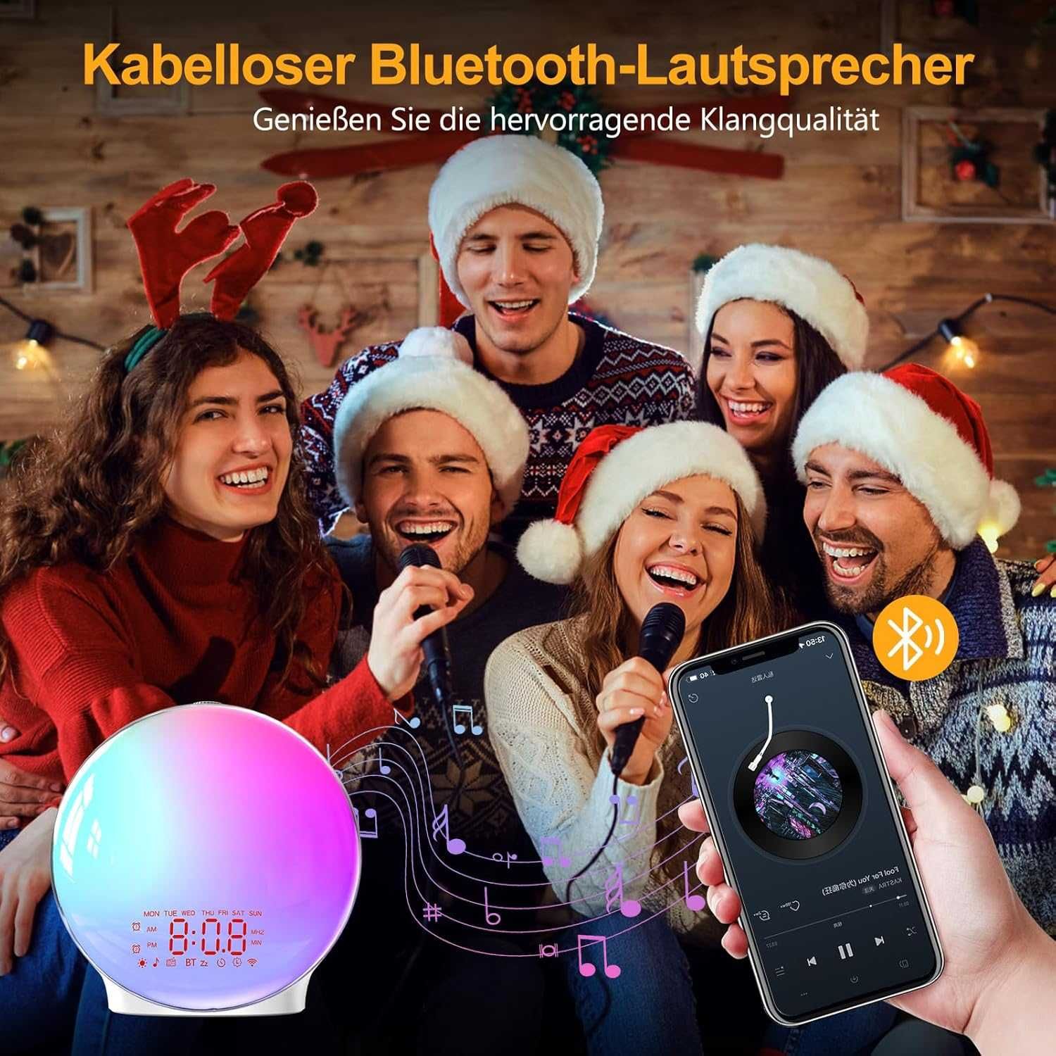 Bluetooth будилник -17 цвята светлина, 22 звука  ,FM радио Suright