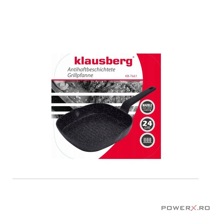Tigaie tip grill, din aluminiu turnat, marmorata, neagra, 24cm,