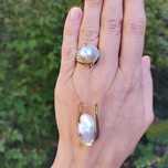 Set inel si pandantiv, aur 14k, perle, diamante, certif.