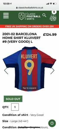 Tricou original Nike FC Barcelona (FCB)XXL Kluivert 2001-2002 raritate