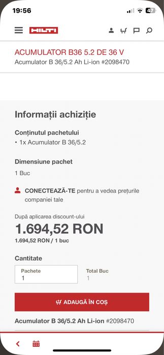 Acumulatori Hilti Nuron 22V/36V si 12V-Sigilati