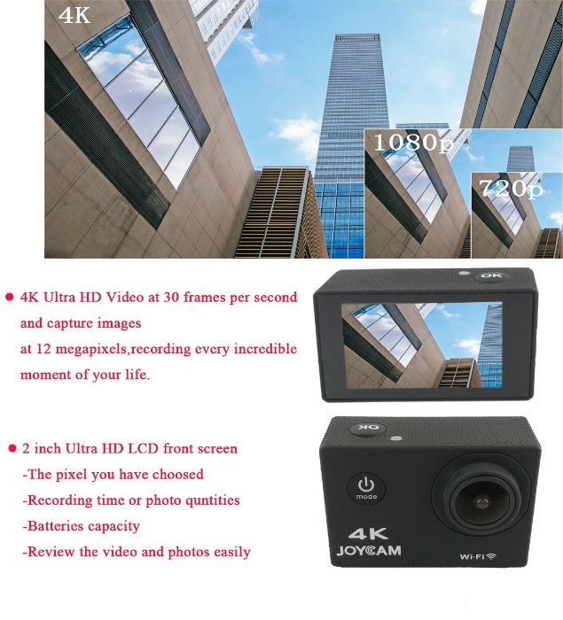 Camera actiune JoyCam 4K Wifi, 30m, impermeabila, exterior. premium