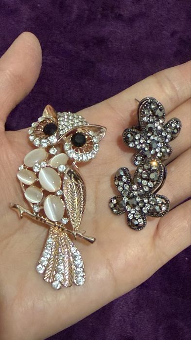 Брошь сова и серьги вечерние