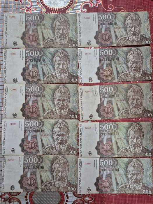 Vand 10 bancnote de 500lei cu puncte din anul 1991