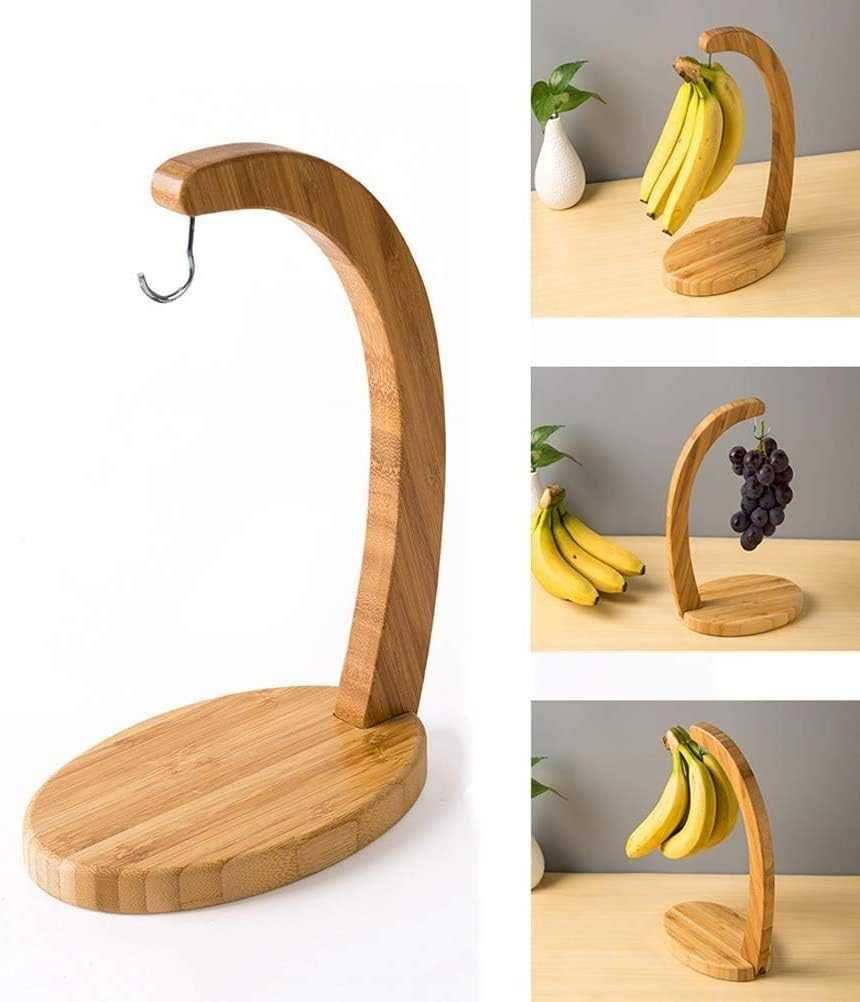 Suport pentru banane din bambus, carlig inox Banana Tree 29x18 cm