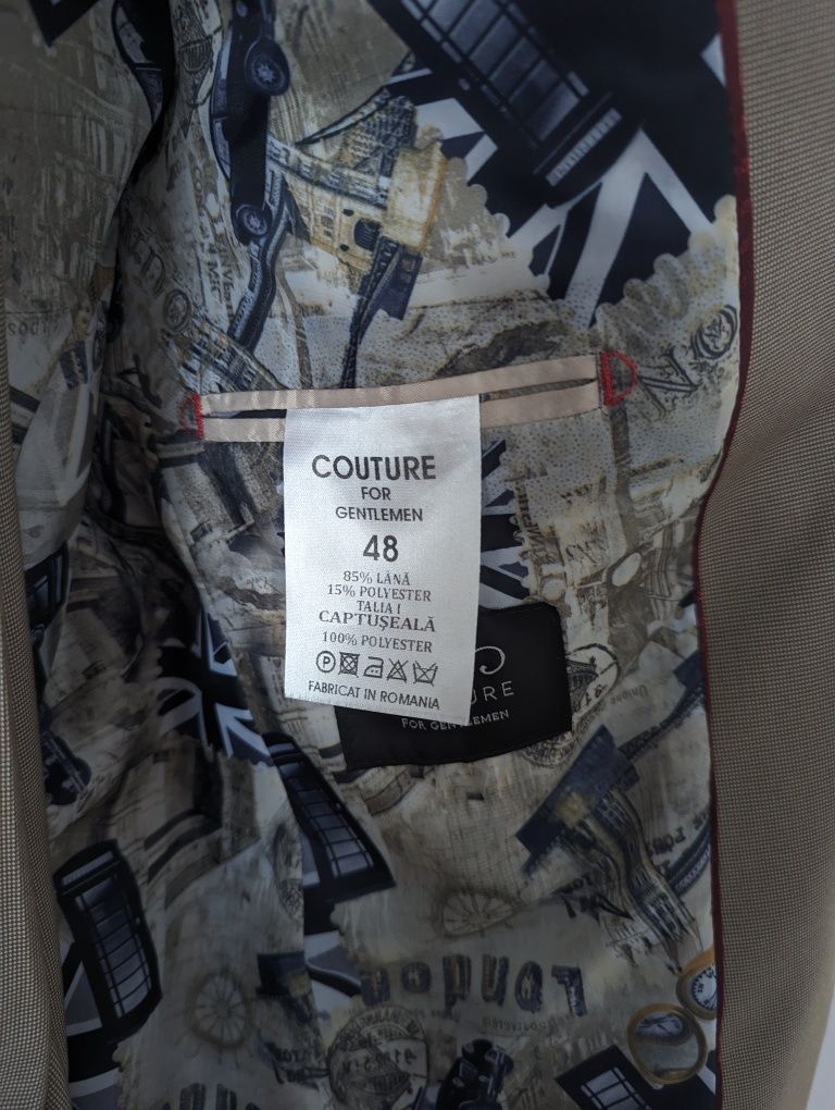 Costum Mărimea 48 Slim, bej, lână, Couture for Gentleman