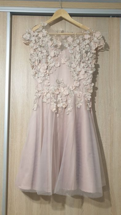 Rochie ocazie dantela 3D roz pudră