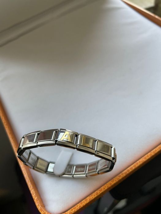 Bratara BEBEL otel inoxidabil cu 3 insertii din aur 18k,model deosebit