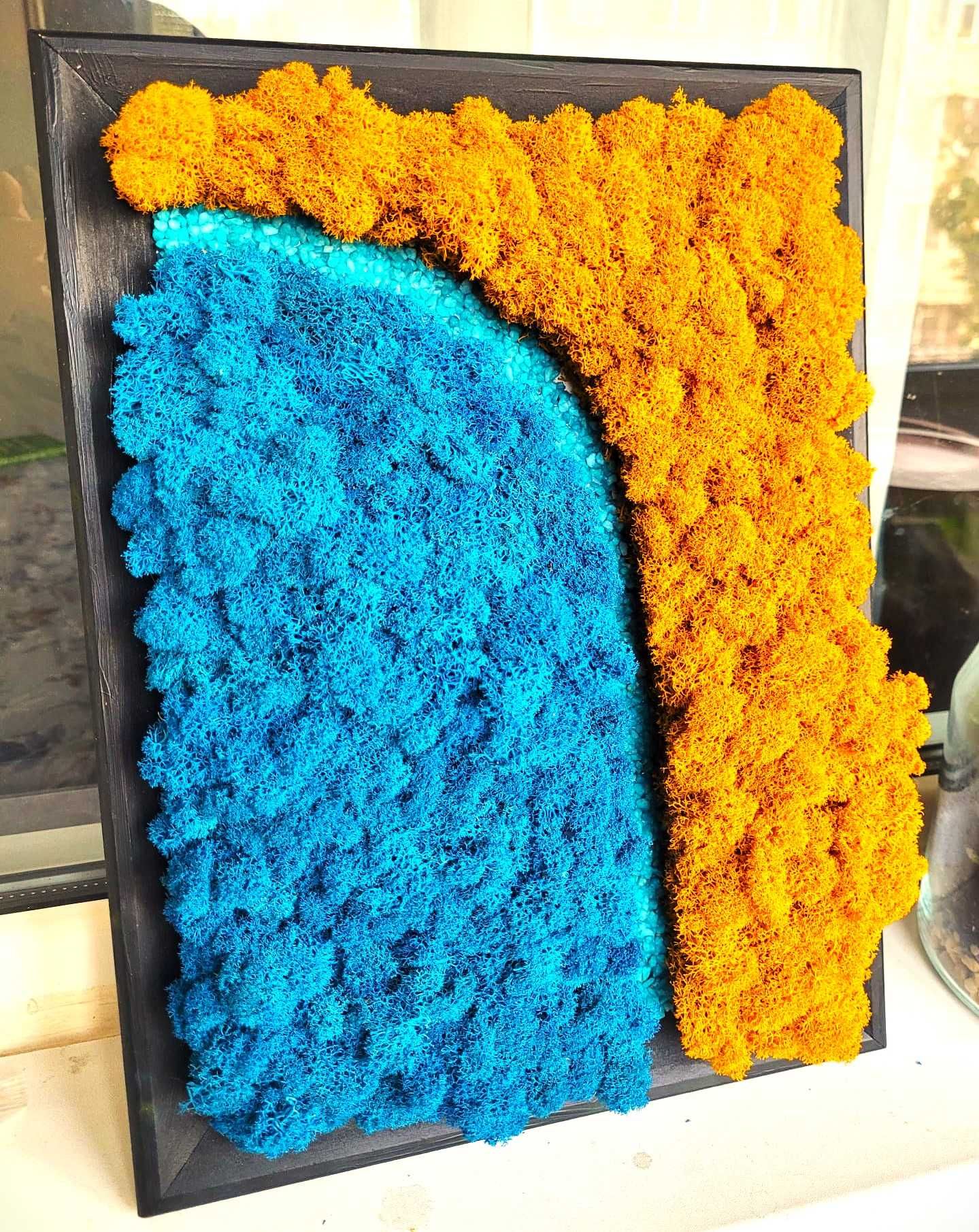 Tablou cu licheni stabilizați albaștri și galbeni