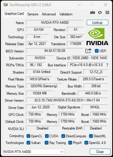 PNY RTX A4000 16GB