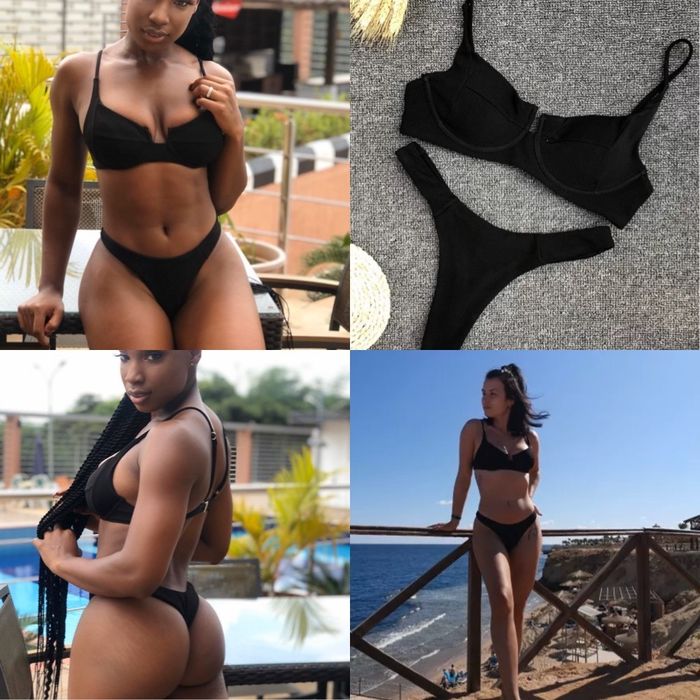 Costum de baie C69 Negru Tanga Brazilian Push Up Cupe V stil VS H&M