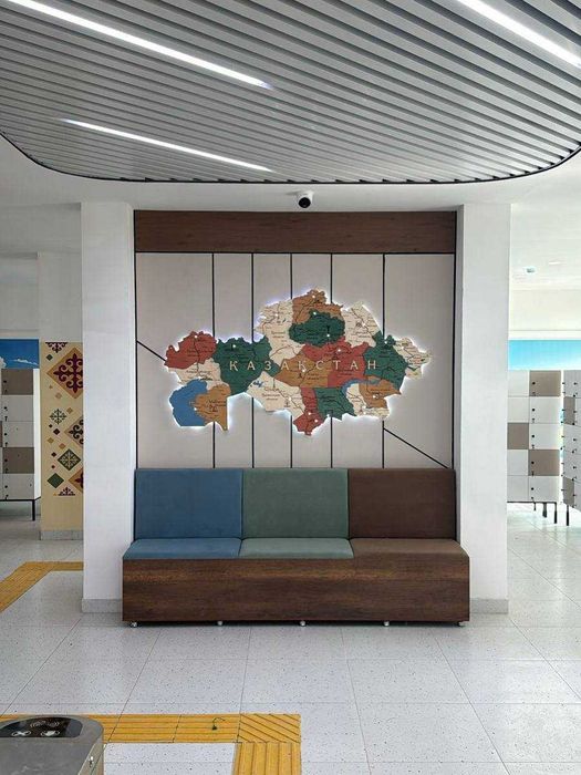 Настенная карта Казахстана из дерево 200*110 см с подсветкой / Алматы