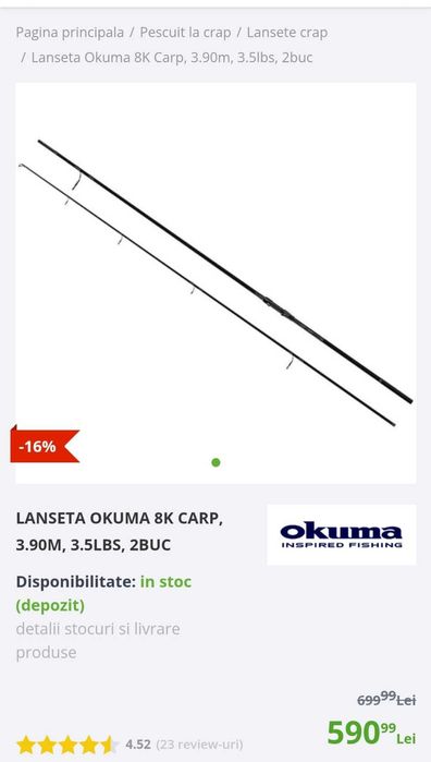 2 Lansete Okuma 8k 3.90 3.5 lb