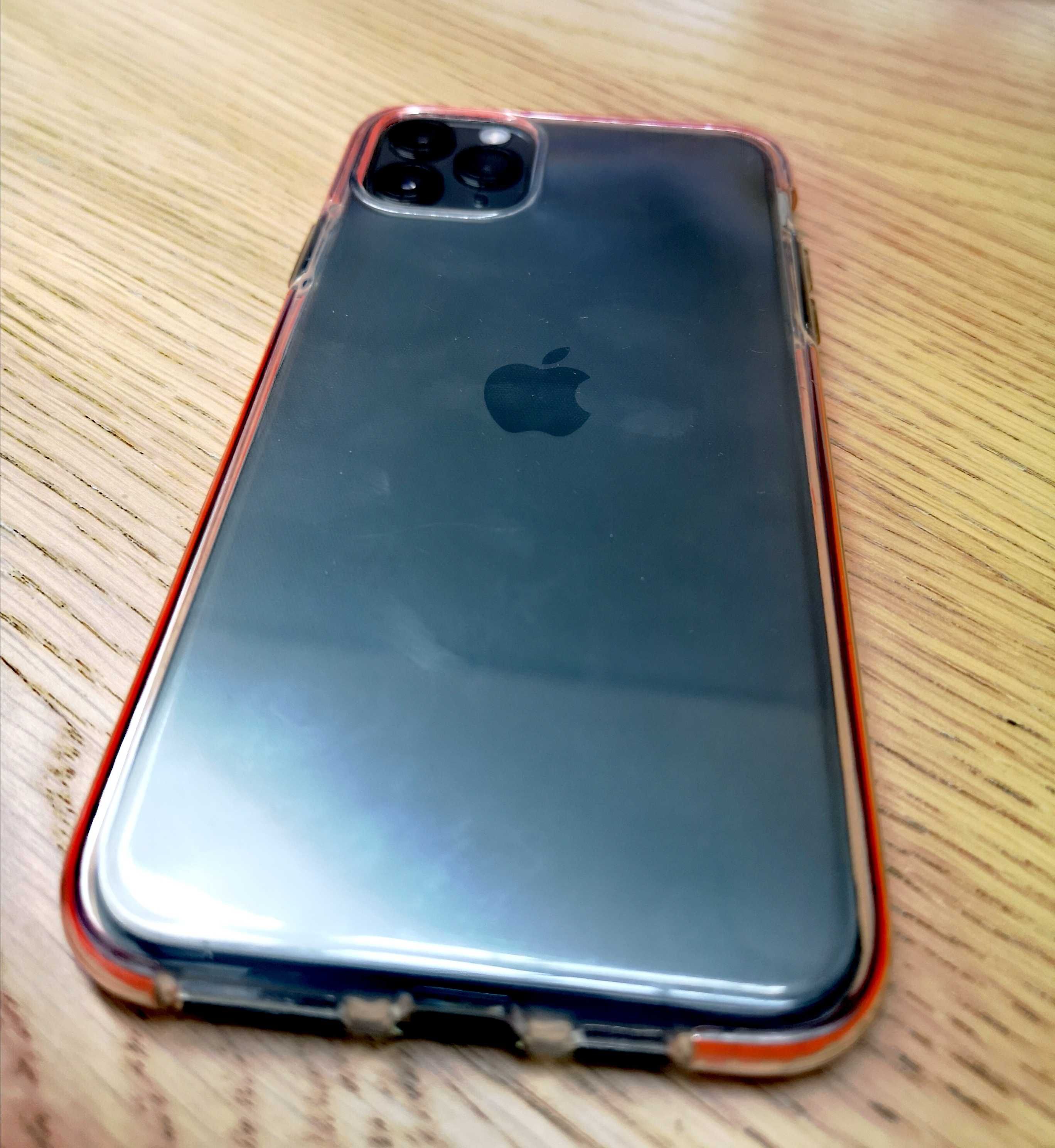 Husa iPhone 11 Pro Max ,silicon, transparenta, cu margine portocalie