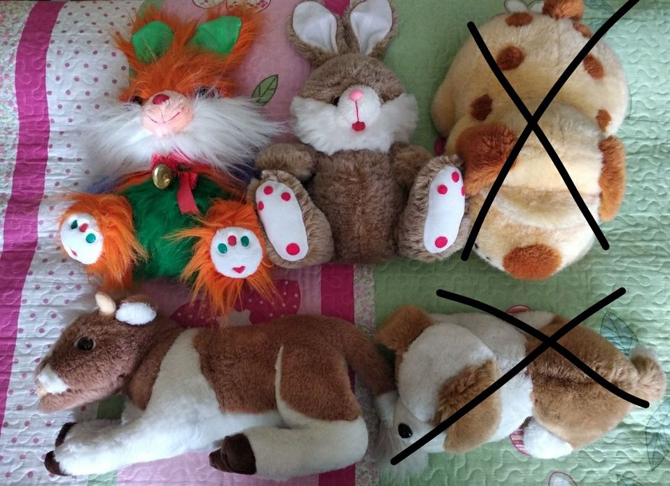 Большие мягкие игрушки. Заяц, корова, кролик.