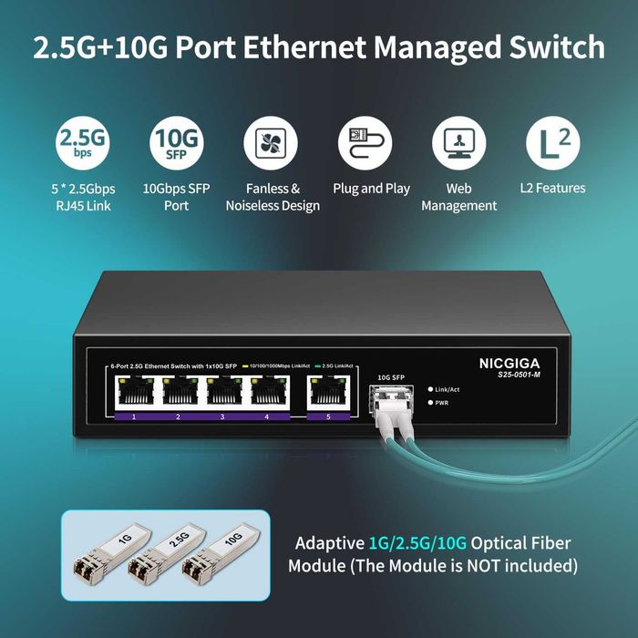 Switch Ethernet 6 port 2.5G,Web Smart,5x2.5Gbps,1x10Gbps SFP Uplink