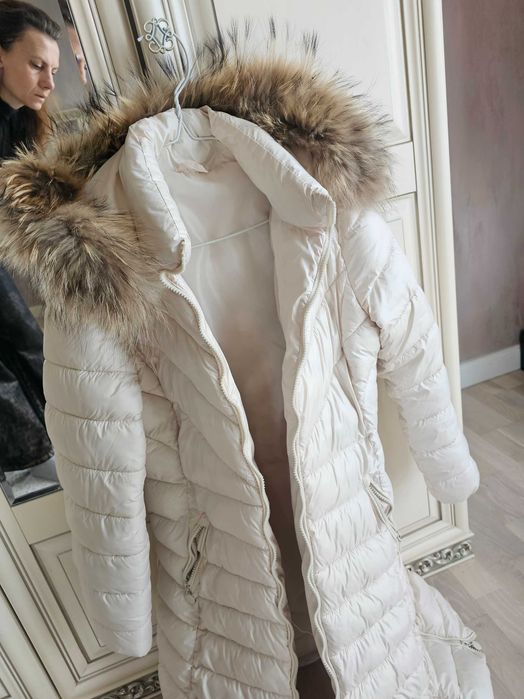 Geaca fas dama,lunga, gluga cu blana naturala