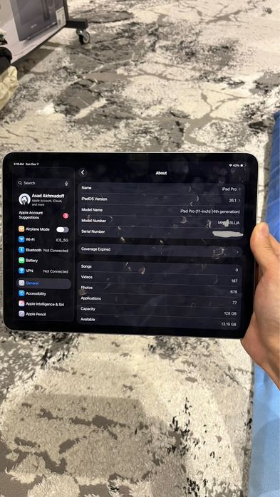 iPad M2 11’ 128 GB WIFI, Apple pencil 2 Yaxshi Tutilgan