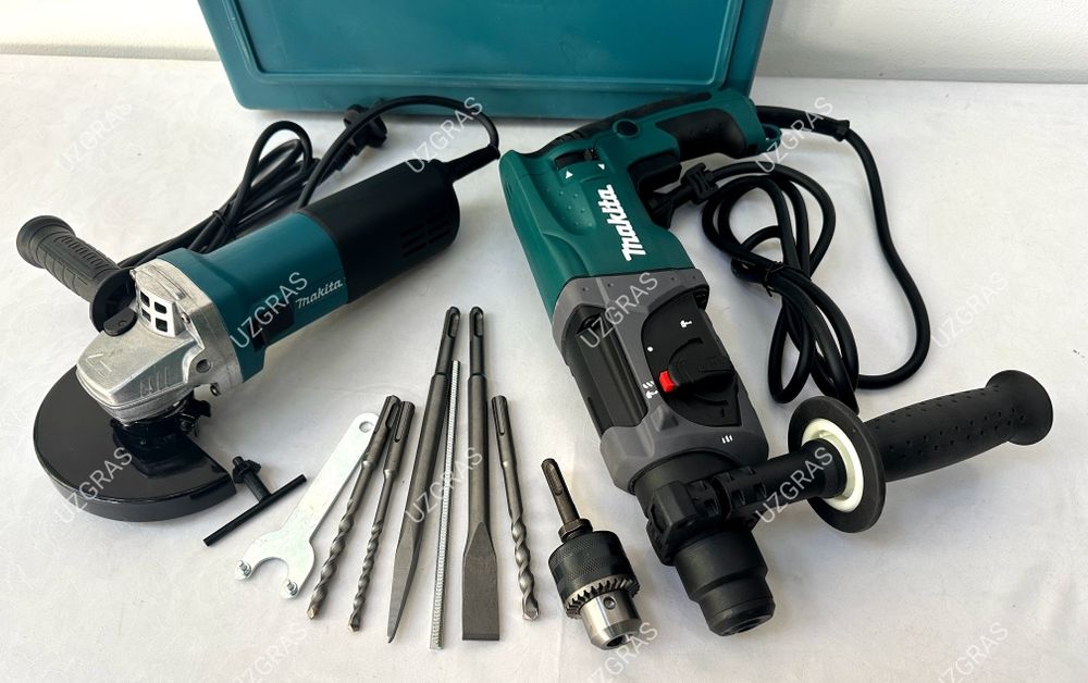 Бепул доставка комплект 2в1 Makita перфоратор + болгарка новый в кейсе