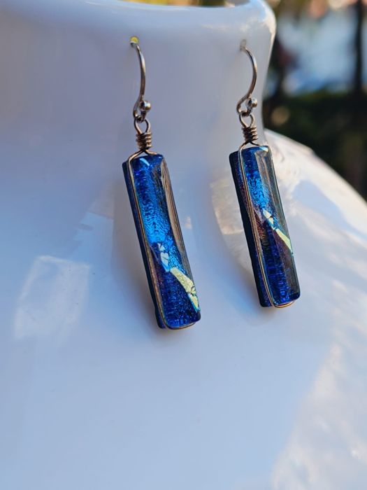 Cercei artizanali din sticla dichroica, Alaska, argint 925