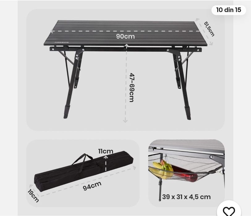 Masa de camping din aluminiu 150 lei