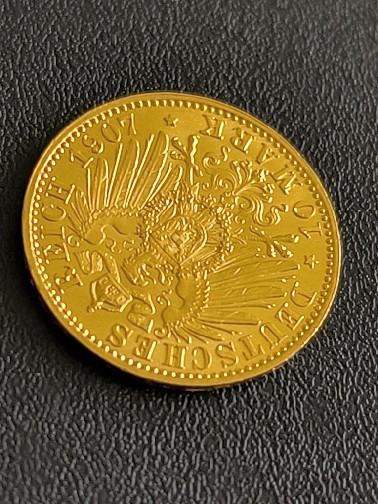 10 марки 1907 год, Вилхелм II, злато 4.00 гр,900/1000 (21.6 к)